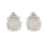 Maria Elegant Solitaire Stud Earrings in Silver Rainbow Moonstone White Stud